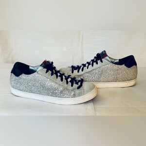 P448 Designer Luxury John Silver Ginerva Glitter Sneakers with Black Details